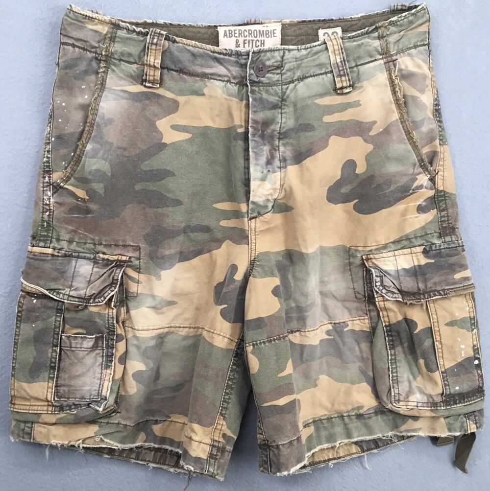 Abercrombie & Fitch 36 Distressed Camo Cargo Shorts Y2K